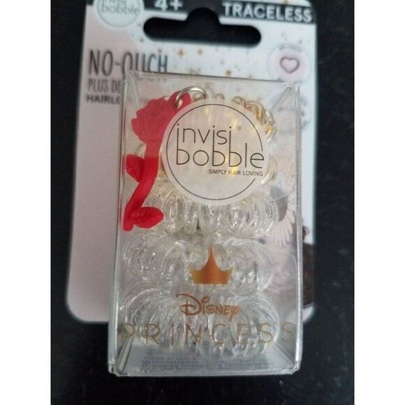 Princess Belle Invisi Bobble Hair Ring Disney Clear & Gold w/Rose Flower Charm - Picture 3 of 5